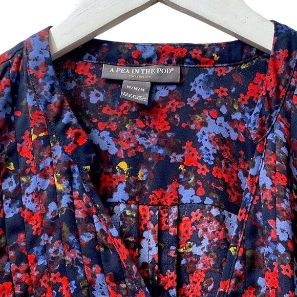 Pea in the Pod Maternity Top Medium Floral Blouse Blue Red - Picture 3 of 9